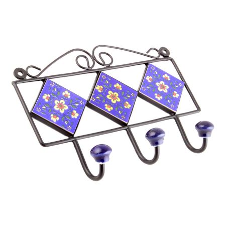 Navy Blue Yellow Tiny Flower Tiles Hooks